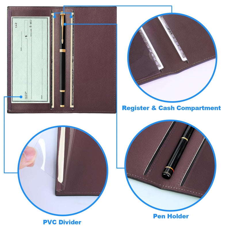 CASMONAL Premium Leather Checkbook Cover for Men and Women Checkbook Holder Wallet RFID Blocking - Image 3